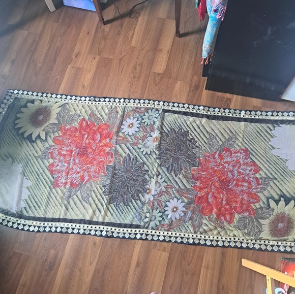 Mirrored Embroidered Folk Floral Art Sheer Oversized boho Scarf Shawl Tapestry - Picture 2 of 6
